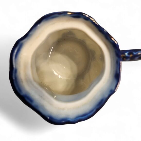 Vintage Creamer Pitcher & Sugar Bowl, Porcelain, Blue, Gold & Painted Flowers - Picture 12 of 15